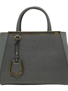 FENDI Petit 2 Jours 8BH253 Dark Gray Leather Tote Bag